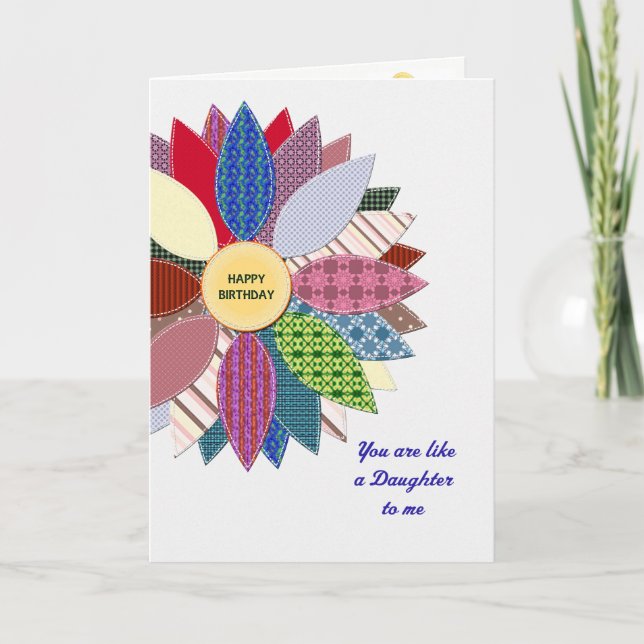 Like a daughter to me, stiched flower birthday card (Front)