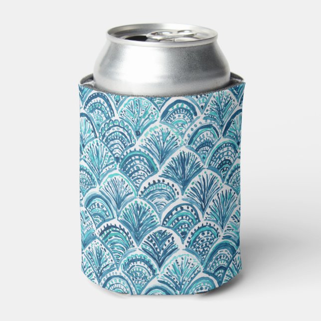 LIKE A MERMAID Nautical Fish Scales Pattern Can Cooler (Can Front)