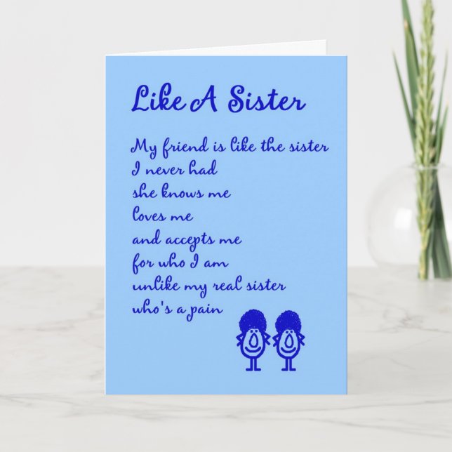 Like A Sister - A silly Thinking of You Poem Card (Front)