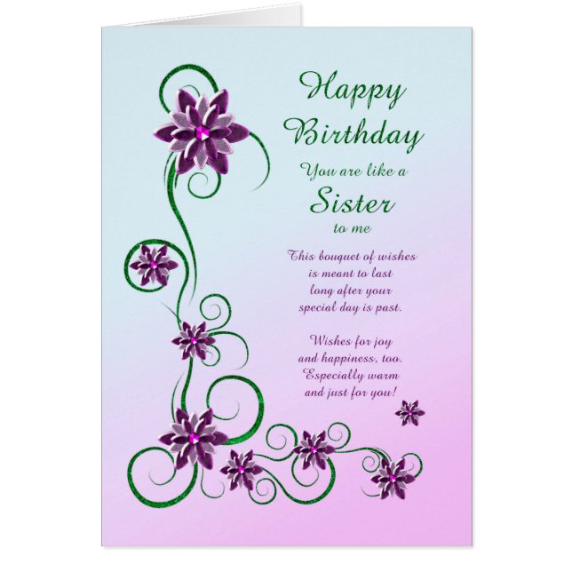 Like a Sister Birthday with Scrolls and Flowers  (Front)