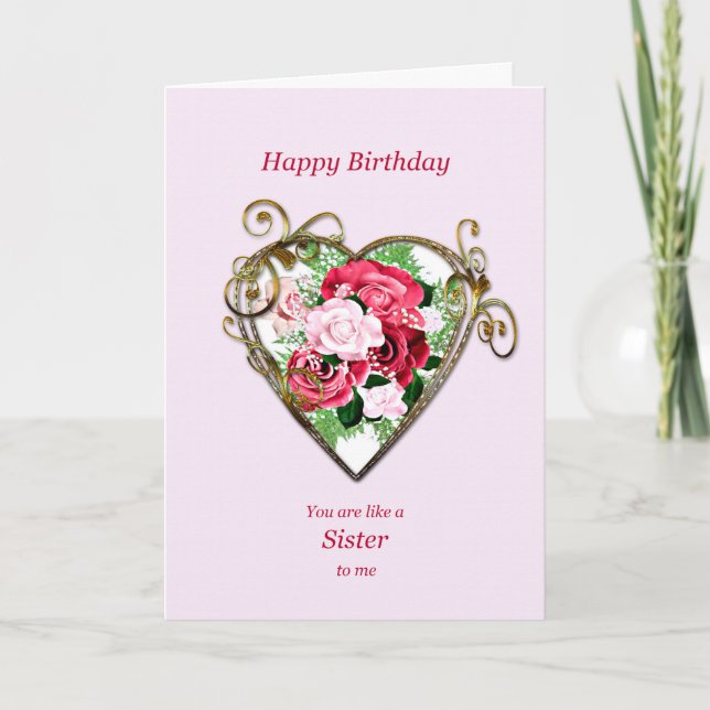 Like A Sister To Me Birthday Antique Roses Card (Front)