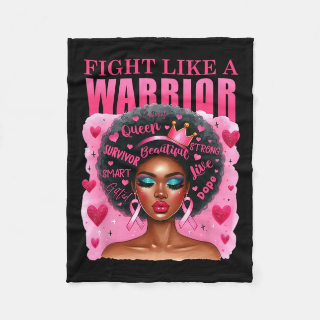 Like A Warrior Breast Cancer Awareness Black Women Fleece Blanket (Front)