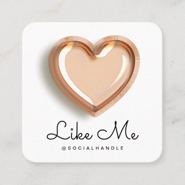 Like Me Pink Balloon Heart Girly Social Media Square Business Card (Front)