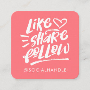 Like Share Follow Brush Script Coral Social Media Square Business Card