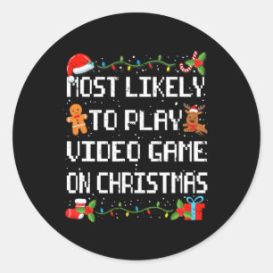 Likely To Play Video Game Family Matching Christma Classic Round Sticker