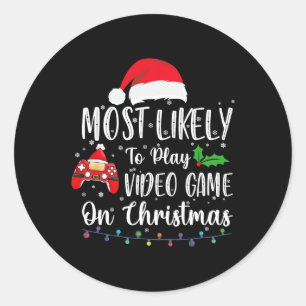 Likely To Play Video Games On Christmas Gamer Love Classic Round Sticker