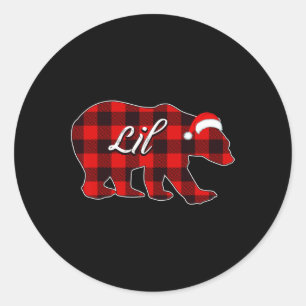 Lil Bear Red Plaid Christmas Pajama Bear Family Xm Classic Round Sticker