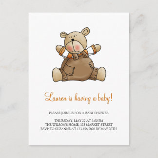 Lil' Bears · Baby Boy Brown Romper Invitation Postcard