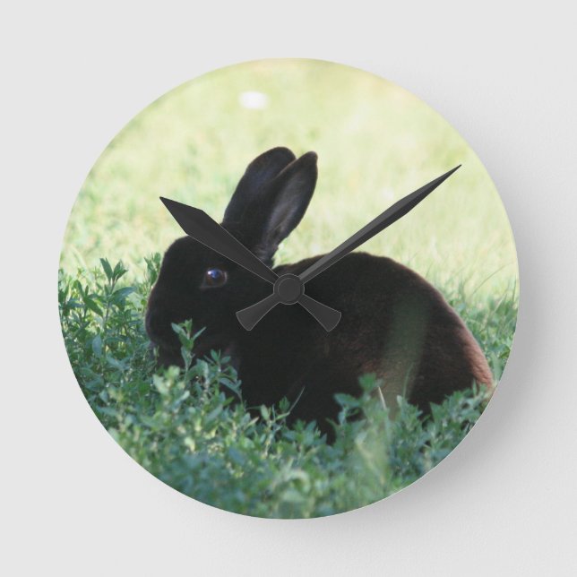 Lil Black Bunny Round Clock (Front)