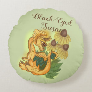 lil Black Eyed Susan garden dragon Round Cushion