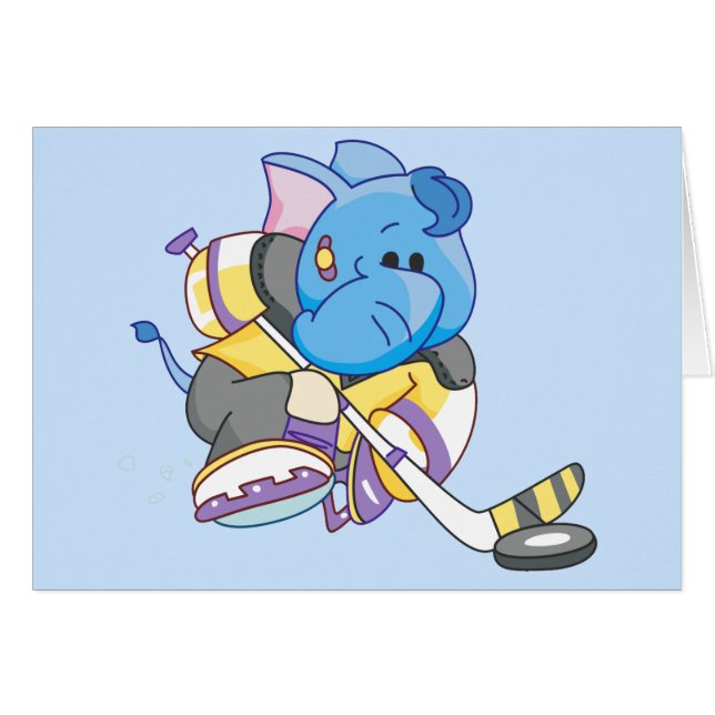 Lil Blue Elephant Hockey Blank Card (Front Horizontal)