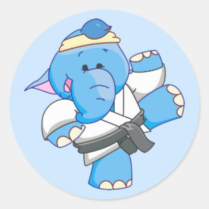 Lil Blue Elephant Karate Classic Round Sticker