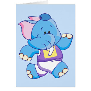 Lil Blue Elephant Running Blank Card