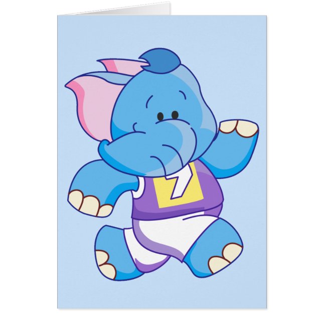 Lil Blue Elephant Running Blank Card (Front)