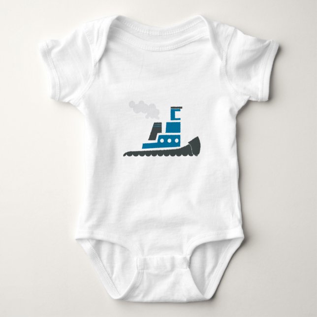 Lil Blue Tugboat Baby Bodysuit (Front)