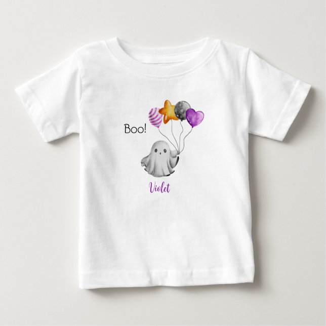 Lil' Boo - Cute Little Ghost Holding Balloons  Baby T-Shirt (Front)