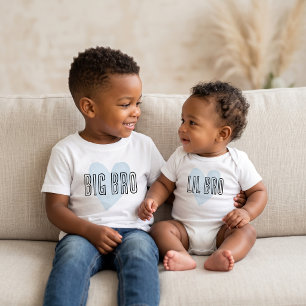 Lil Bro Blue Heart Matching Sibling Family Baby Bodysuit