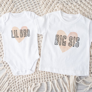 Lil Bro Blush Heart Matching Sibling Family Baby Bodysuit