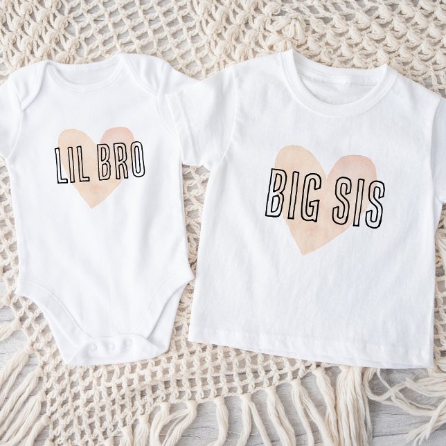 Lil Bro Blush Heart Matching Sibling Family Baby Bodysuit (Creator Uploaded)