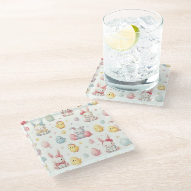 Lil Chicks & Bunny's Glass Coaster (Angled)