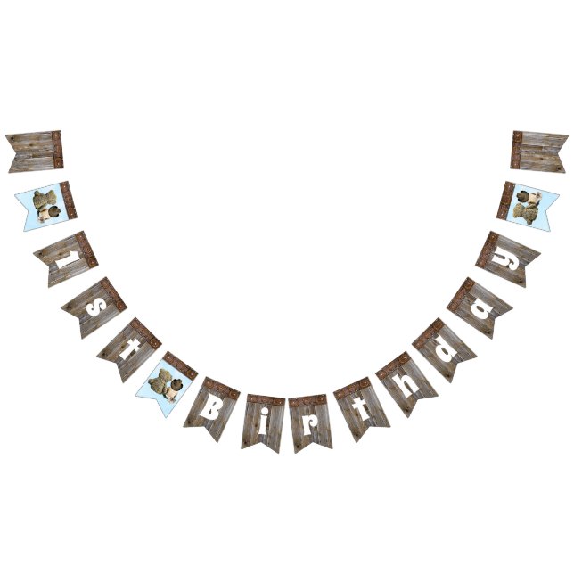 Lil' Cowboy and Teddy Bear 1st Birthday Party Bunting (All)