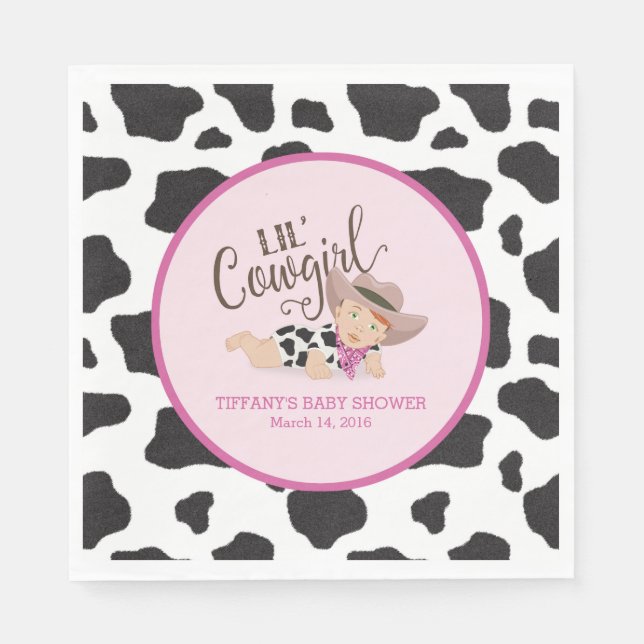 Lil' Cowgirl Baby Shower Napkins - Redhead (Front)