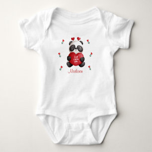 Lil' Cutie Pie Panda Bear With Heart Personalised Baby Bodysuit