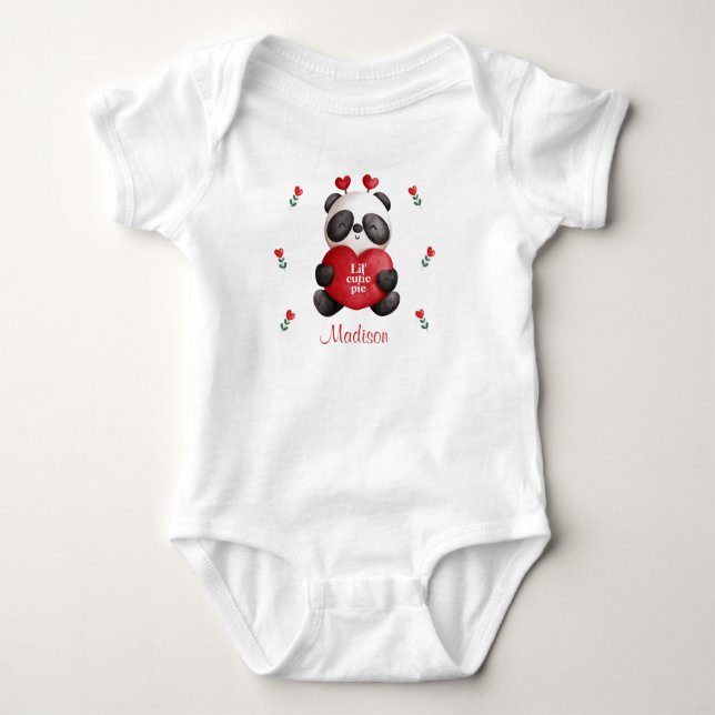 Lil' Cutie Pie Panda Bear With Heart Personalised Baby Bodysuit (Front)