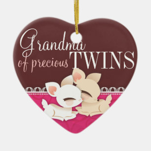 Lil Deerie Twins Pink & Brown Ceramic Tree Decoration