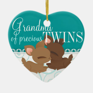 Lil Deerie Twins Teal & White Ceramic Tree Decoration