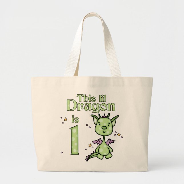 Lil Dragon 1st Birthday Large Tote Bag (Front)