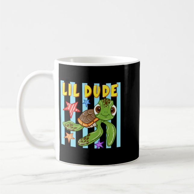Lil Dude Cute Sea Turtle Graphic Coffee Mug (Left)