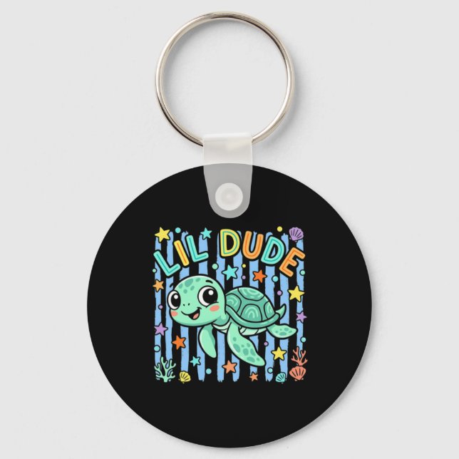 Lil Dude Cute Sea Turtle Illustration Key Ring (Front)