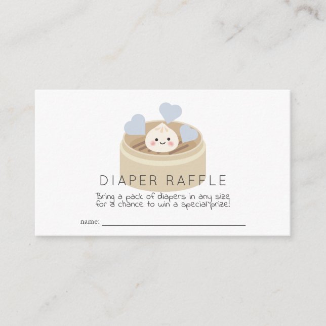 Lil Dumpling Baby Shower Blue Diaper Raffle Ticket Enclosure Card (Front)