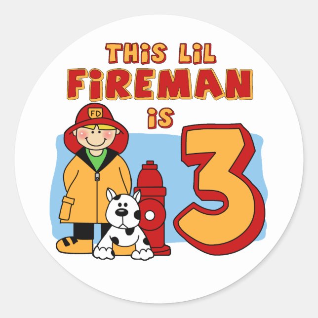 Lil Fireman 3rd Birthday Classic Round Sticker (Front)