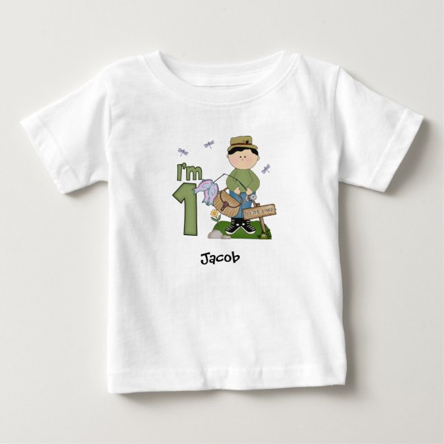 Lil Fishingman 1st Birthday Baby T-Shirt (Front)