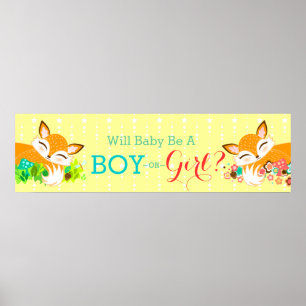 Lil Foxie Cubs - Gender Reveal Baby Shower Banner Poster