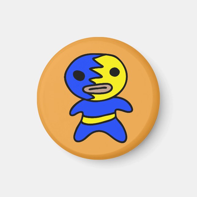 Li'l Lucha Libre Wrestler Magnet (Blue-Yellow) (Front)