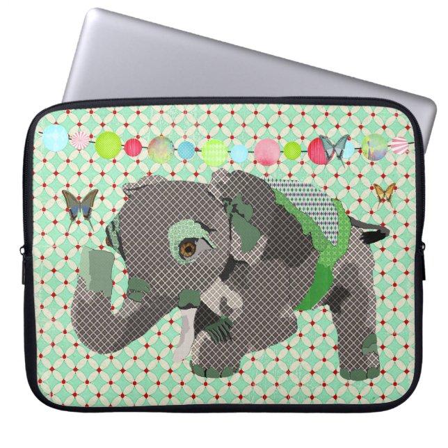 Lil' Lucky Elephant Green Computer Sleeve (Front)