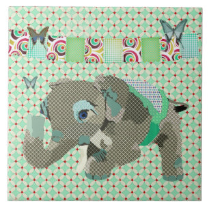 Lil Lucky Elephant Green Tile
