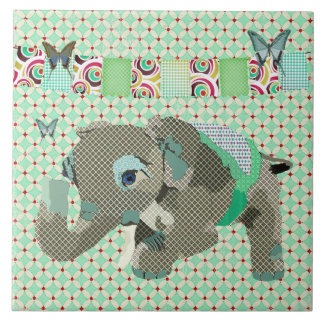 Lil Lucky Elephant Green Tile