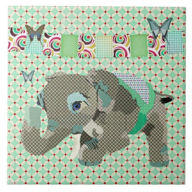 Lil Lucky Elephant Green Tile (Front)