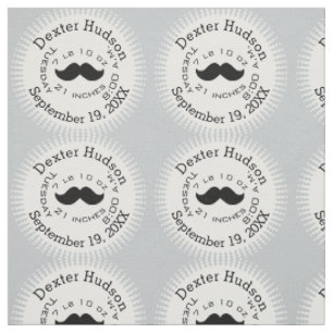 Lil' Man Black Moustache Birth Record Stats Fabric