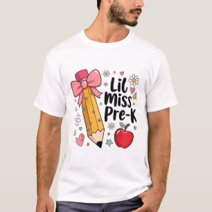 Lil Miss Pre-k Kids Girls Pencil Bow First Day Of T-Shirt