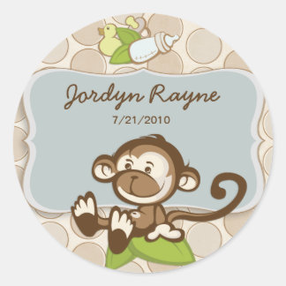Lil Monkey Birth Announcement Sticker/Label Classic Round Sticker