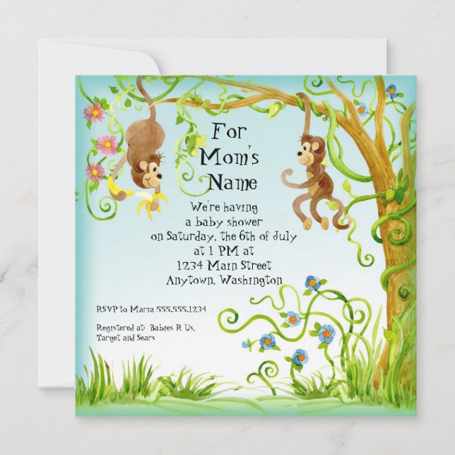 Lil Monkey, Boy Baby Shower Invitation (Front)