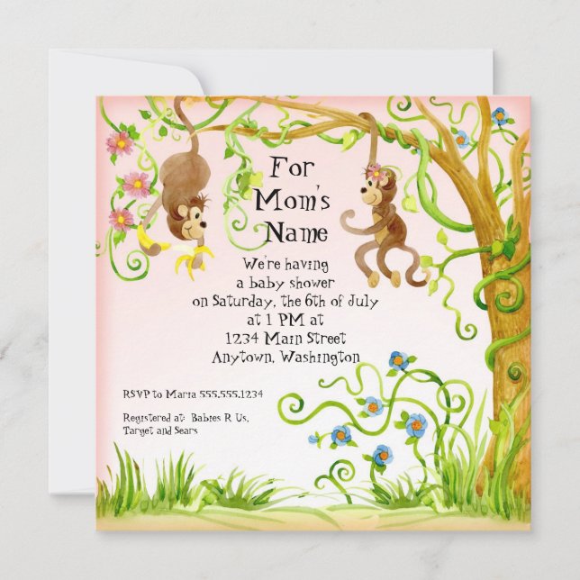 Lil Monkey, Girl Baby Shower Invitation (Front)