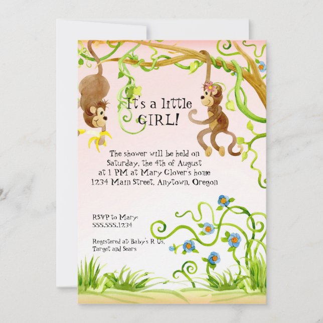 Lil Monkey, Girl Baby Shower Invitation (Front)