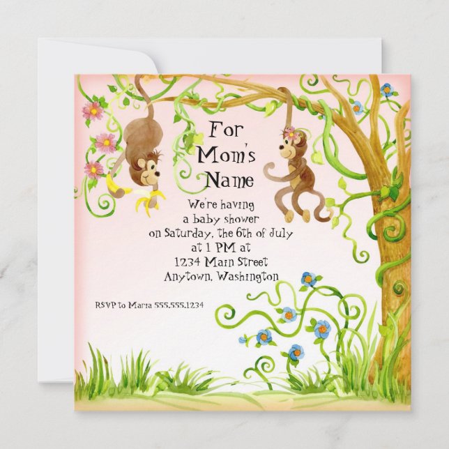 Lil Monkey, Girl Baby Shower Invitation (Front)