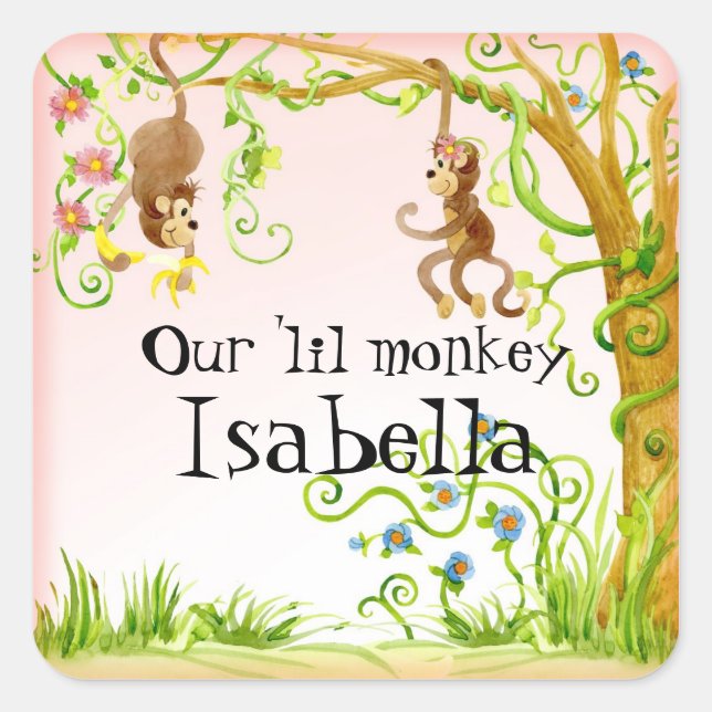 Lil Monkey, Girl Baby Shower Sticker Seal (Front)